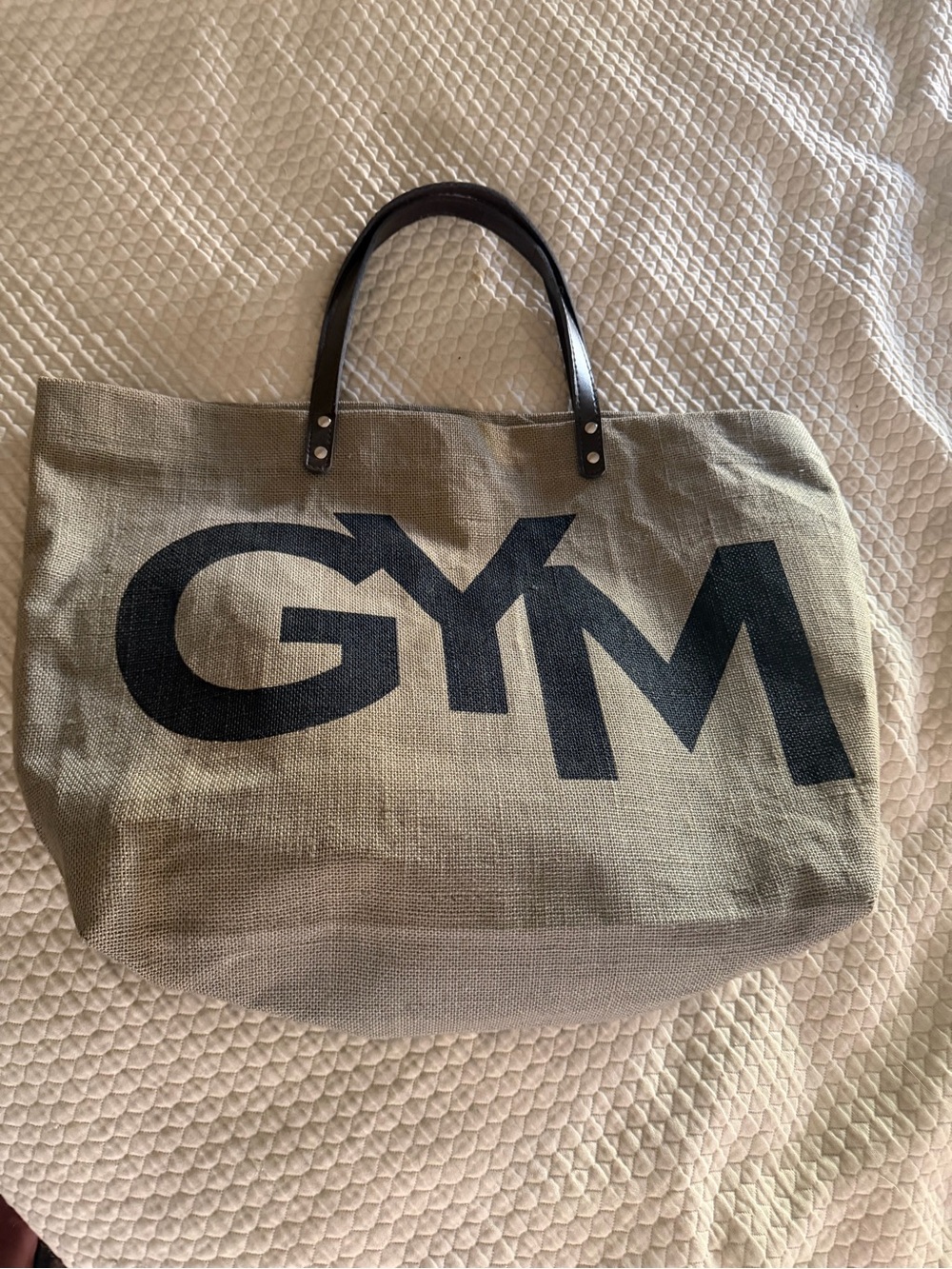 Khaki Canvas Gym Duffel Bag with Black Handles